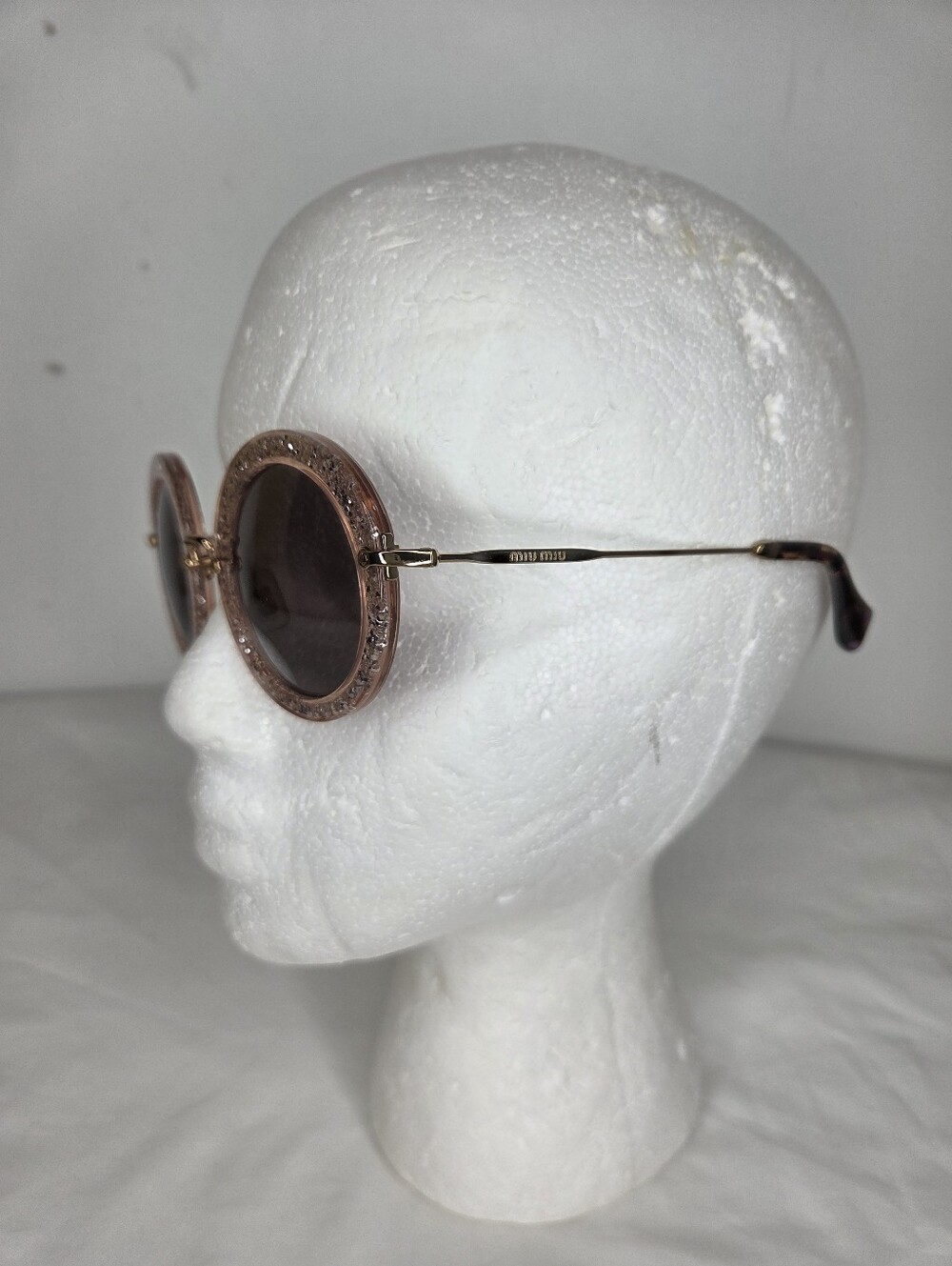 Miu Miu Round Pink Glitter Crystal-Trim Sunglasses - Picture 4 of 13